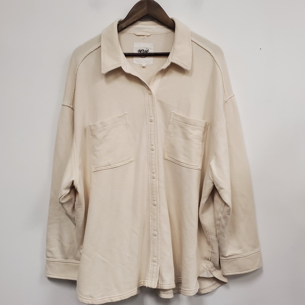 Aerie Womens Oversized Shacket Size XL Cream Shirt Jacket Button Up Pockets
